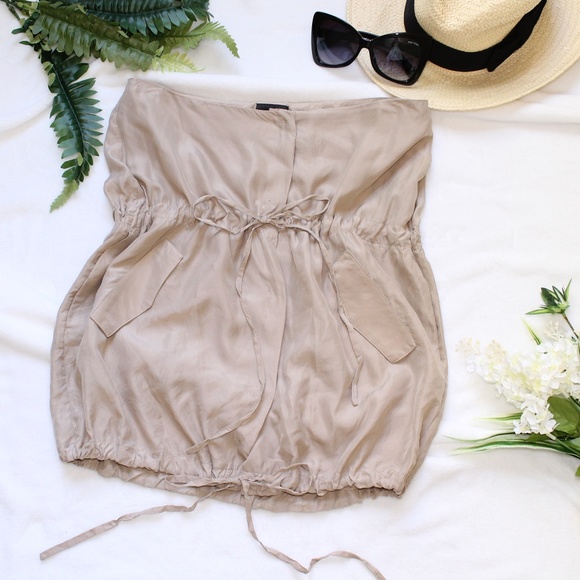 Fendi Tops - Fendi Strapless Tan Silk Halter Button Up Top